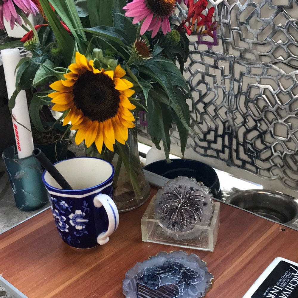 Let’s Celebrate w/ this adorable 4-piece coaster set and stand. Specify colors +